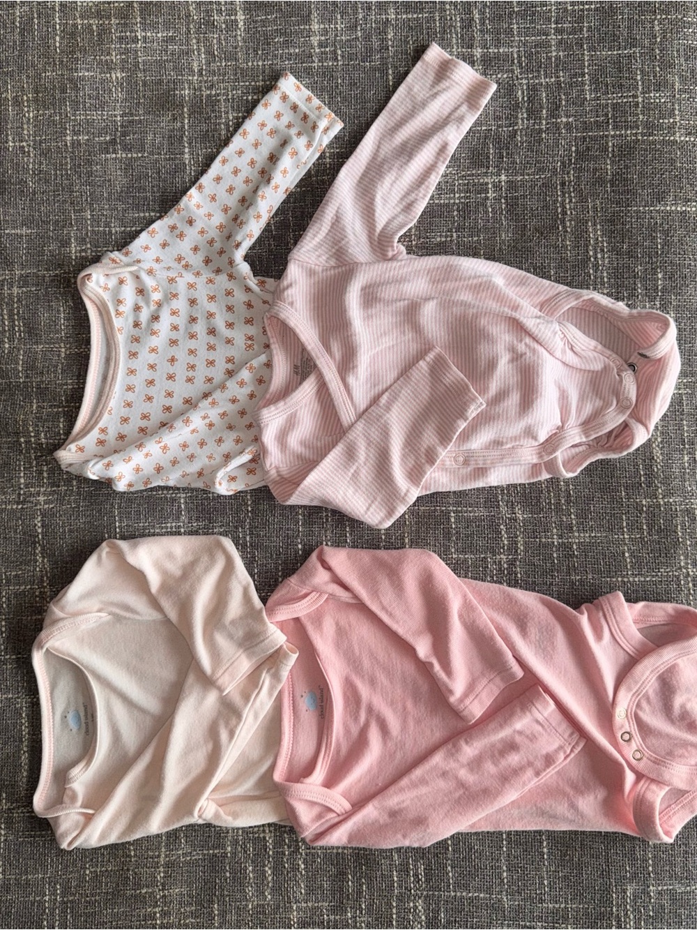 Set of Pink and Cream Baby One-Piece Bodysuits - Soft Long Sleeve Pack